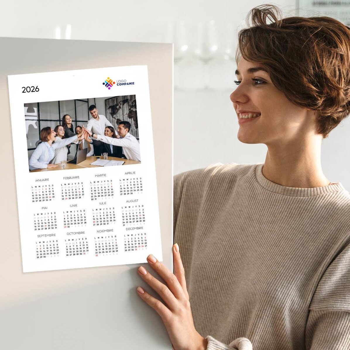 Personalised calendar poster with logo and photo