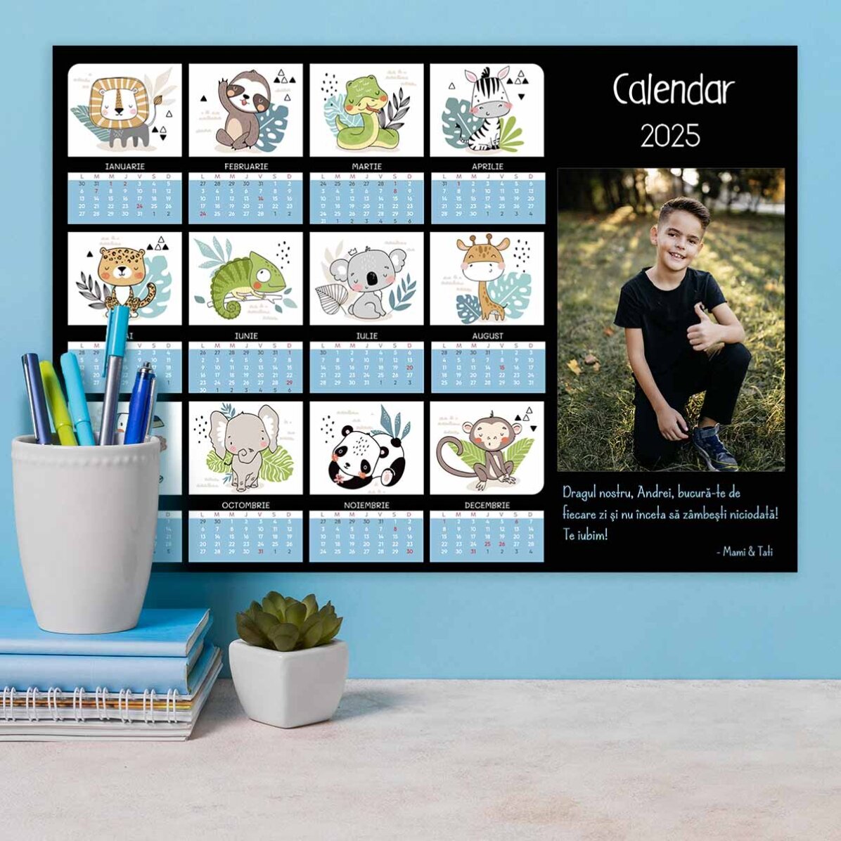 Personalised calendar poster with a photo and message - Kids