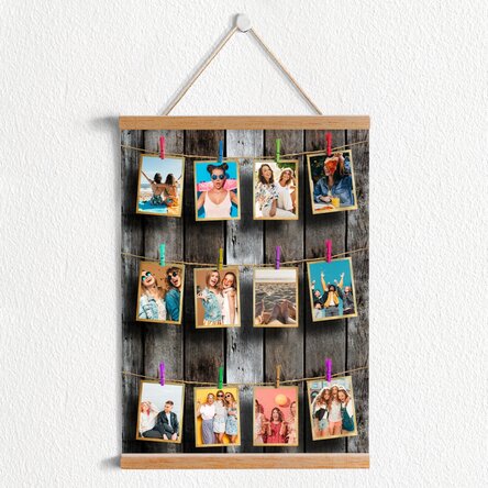 Personalised poster with hangers for 12 photos to put in a frame
