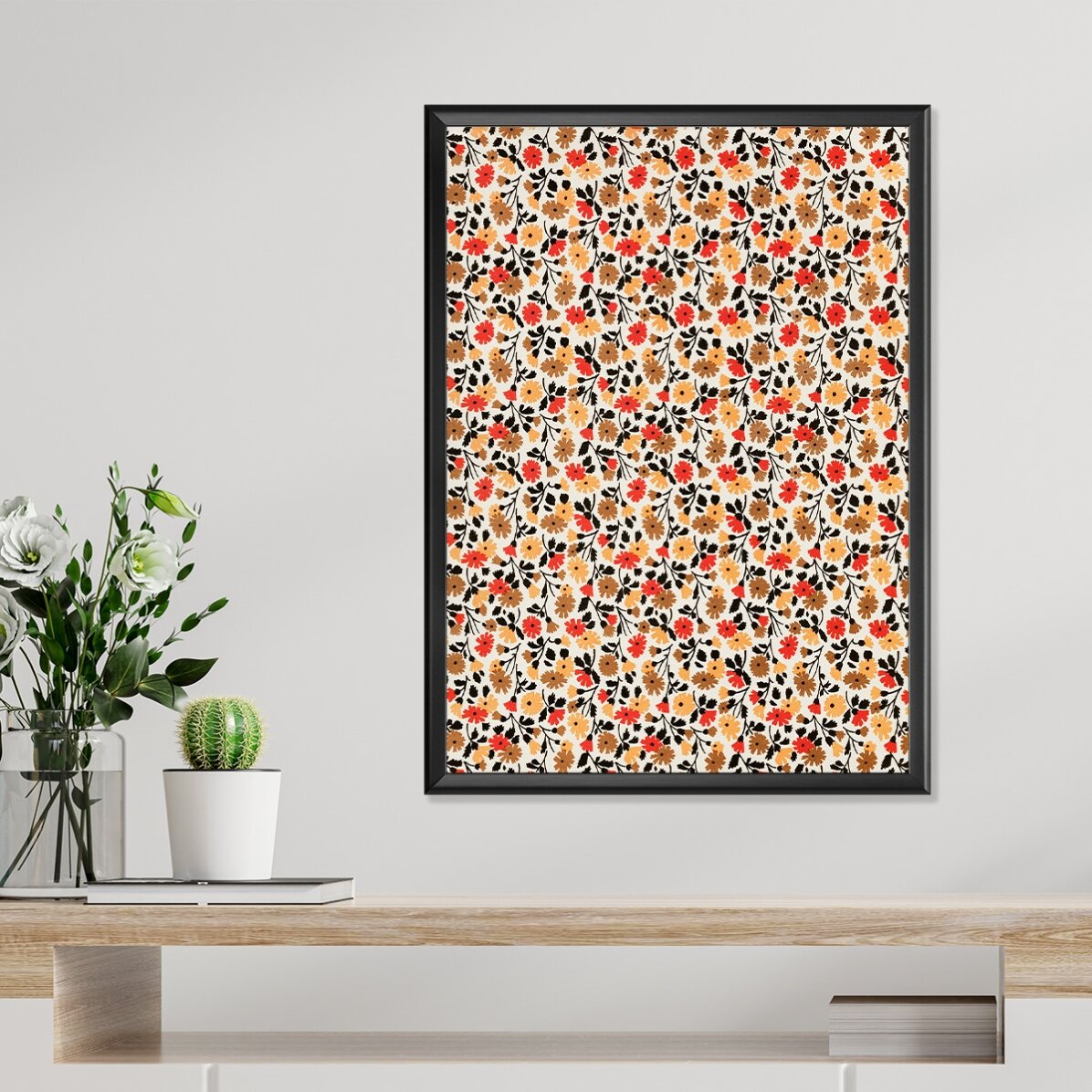Poster met rode en gele bloemen