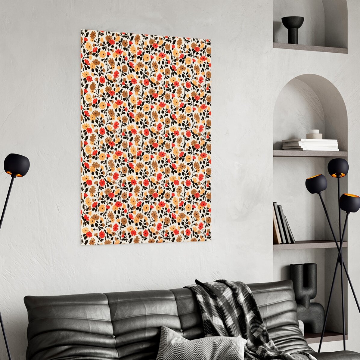 Poster met rode en gele bloemen