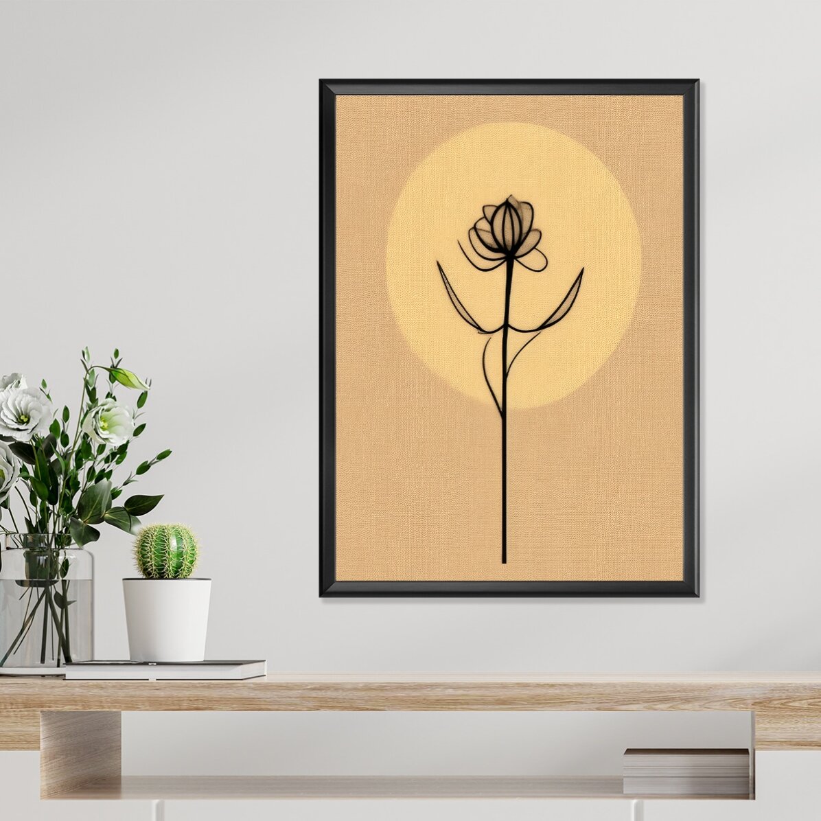 Poster met minimalistische bloem in lijntekening