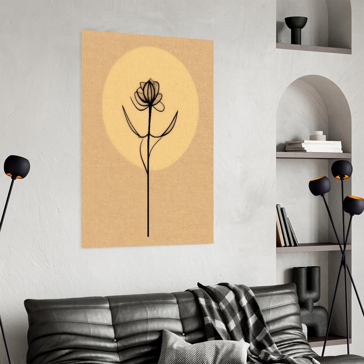 Poster met minimalistische bloem in lijntekening