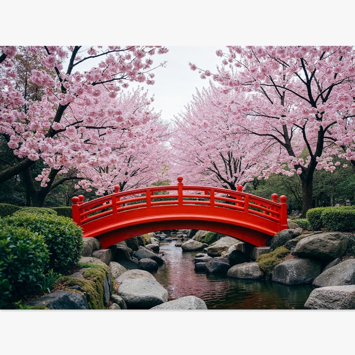 Poster Japanse tuin - Bloeiende kersenbomen