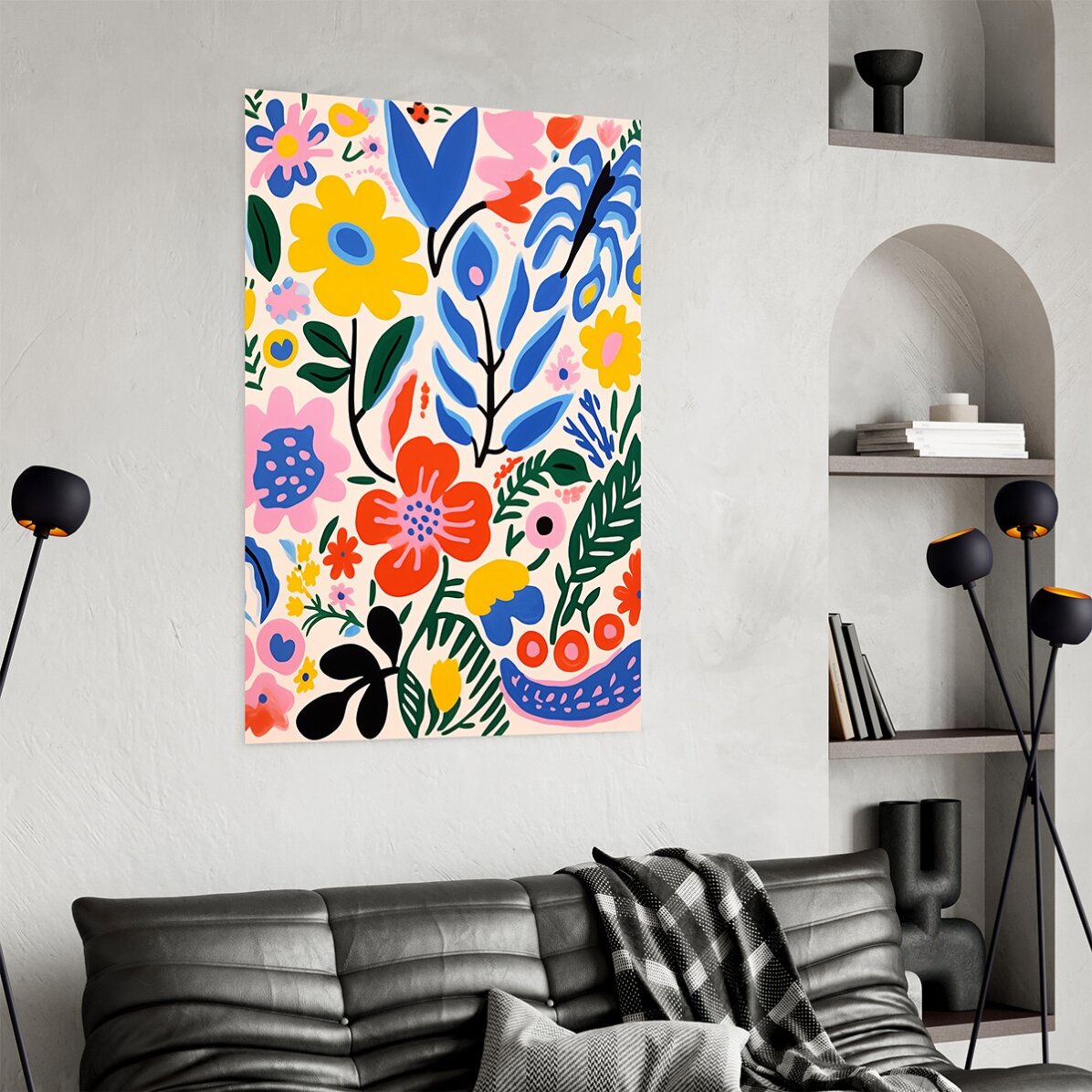 Poster met illustratie van kleurrijke bloemen, getekend 3