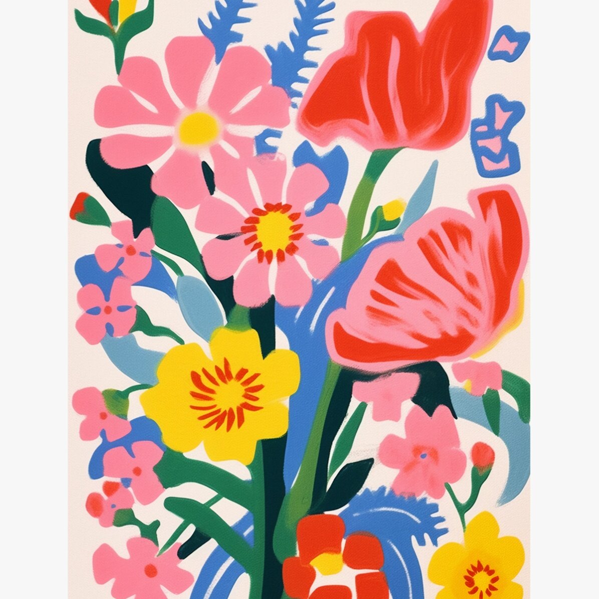Poster met illustratie van kleurrijke bloemen, getekend 1