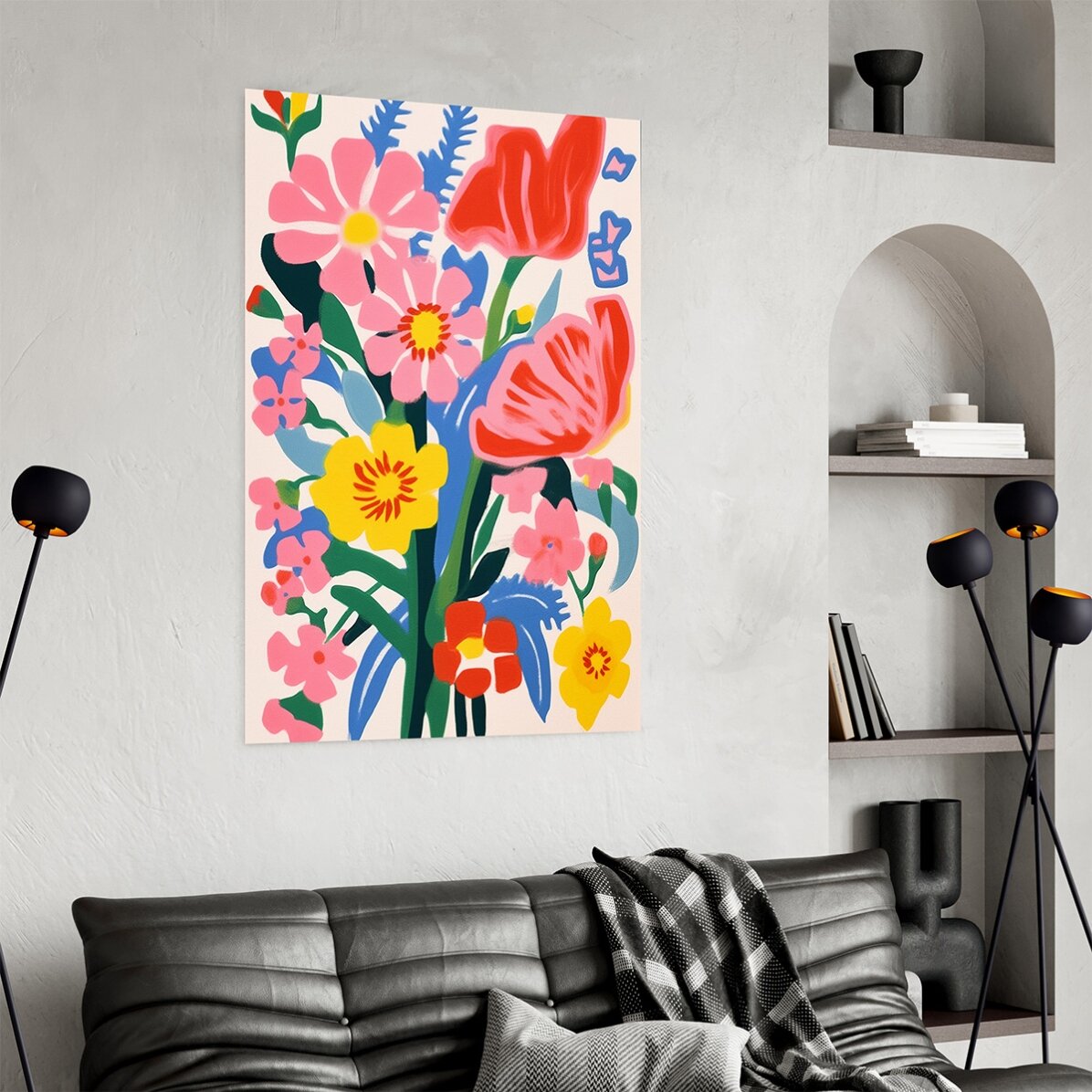 Poster met illustratie van kleurrijke bloemen, getekend 1