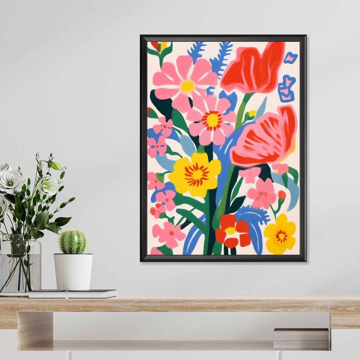 Poster met illustratie van kleurrijke bloemen, getekend 1