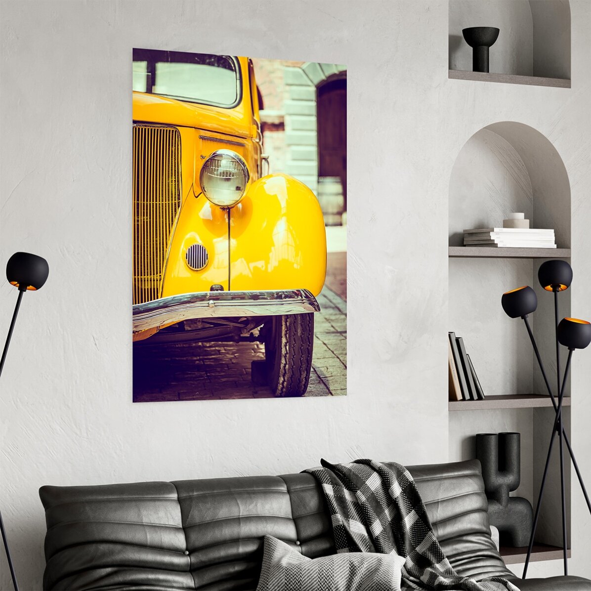 Vintage yellow car poster
