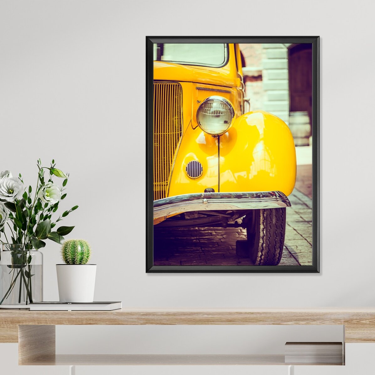 Vintage yellow car poster