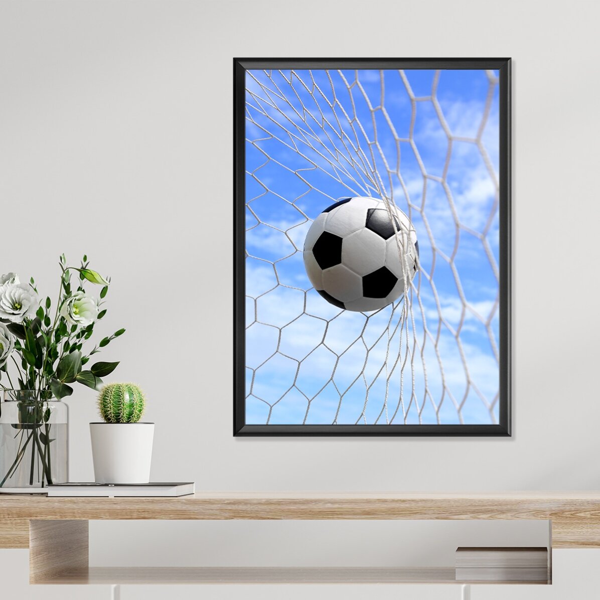 Poster: Bal in het voetbaldoel