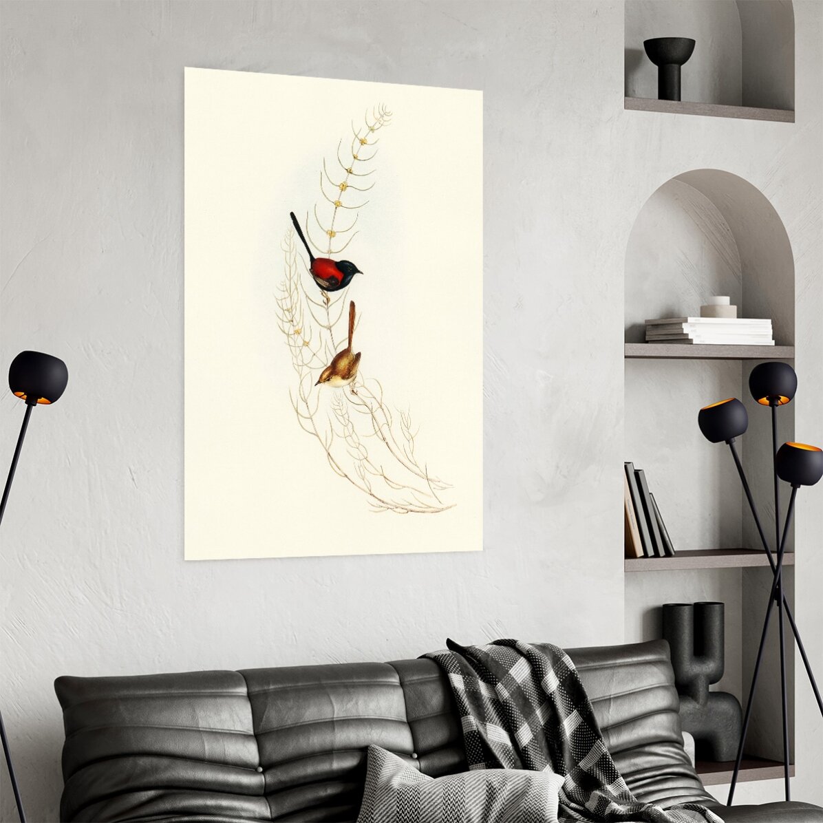 Poster: Kleurrijke vogels op een tak