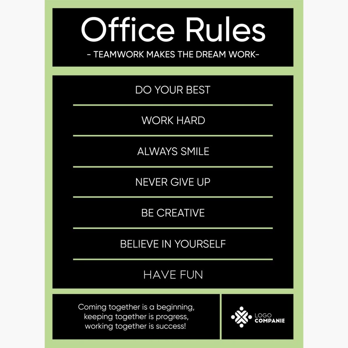 Gepersonaliseerde poster met tekst en logo - Office Rules
