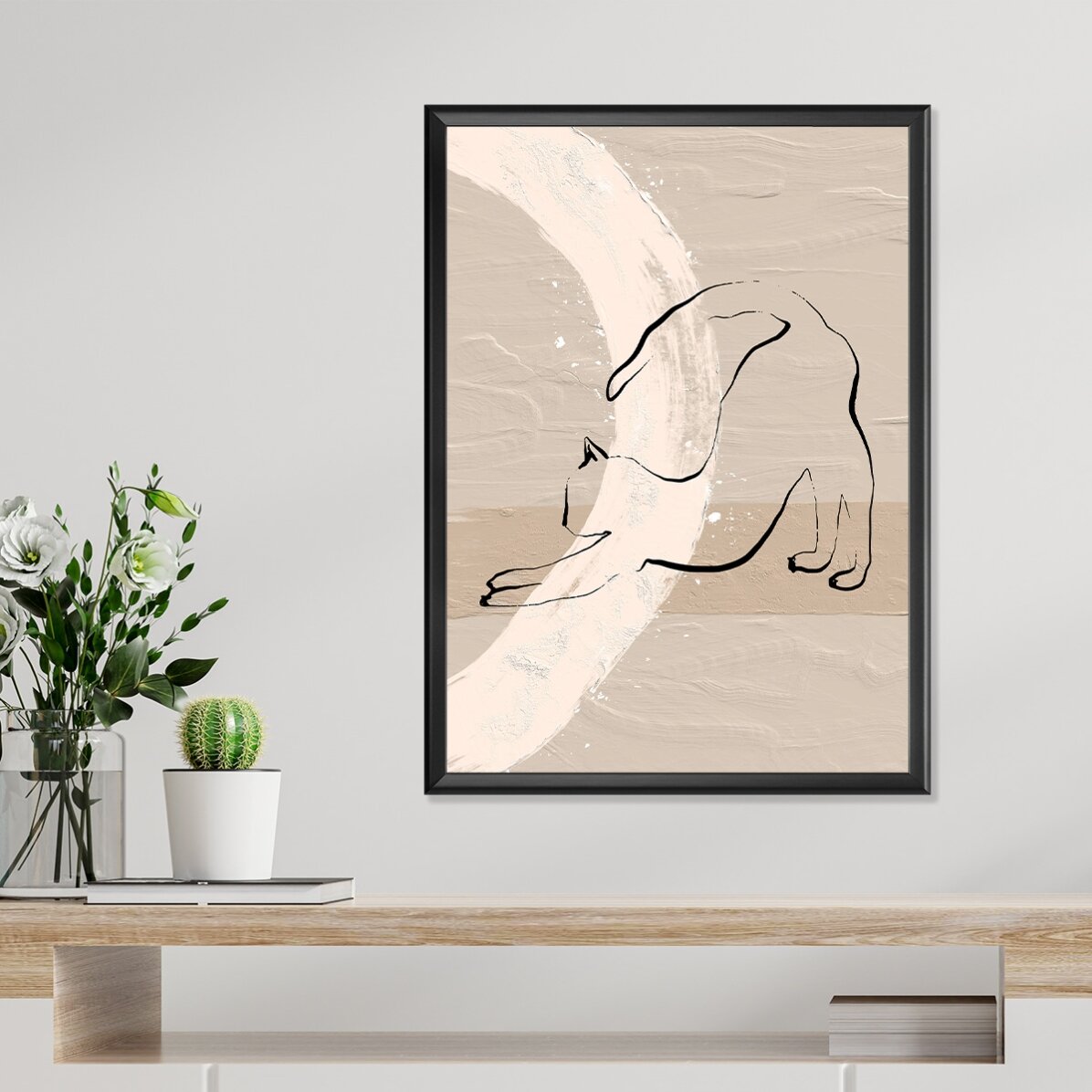 Minimalist line art cat poster