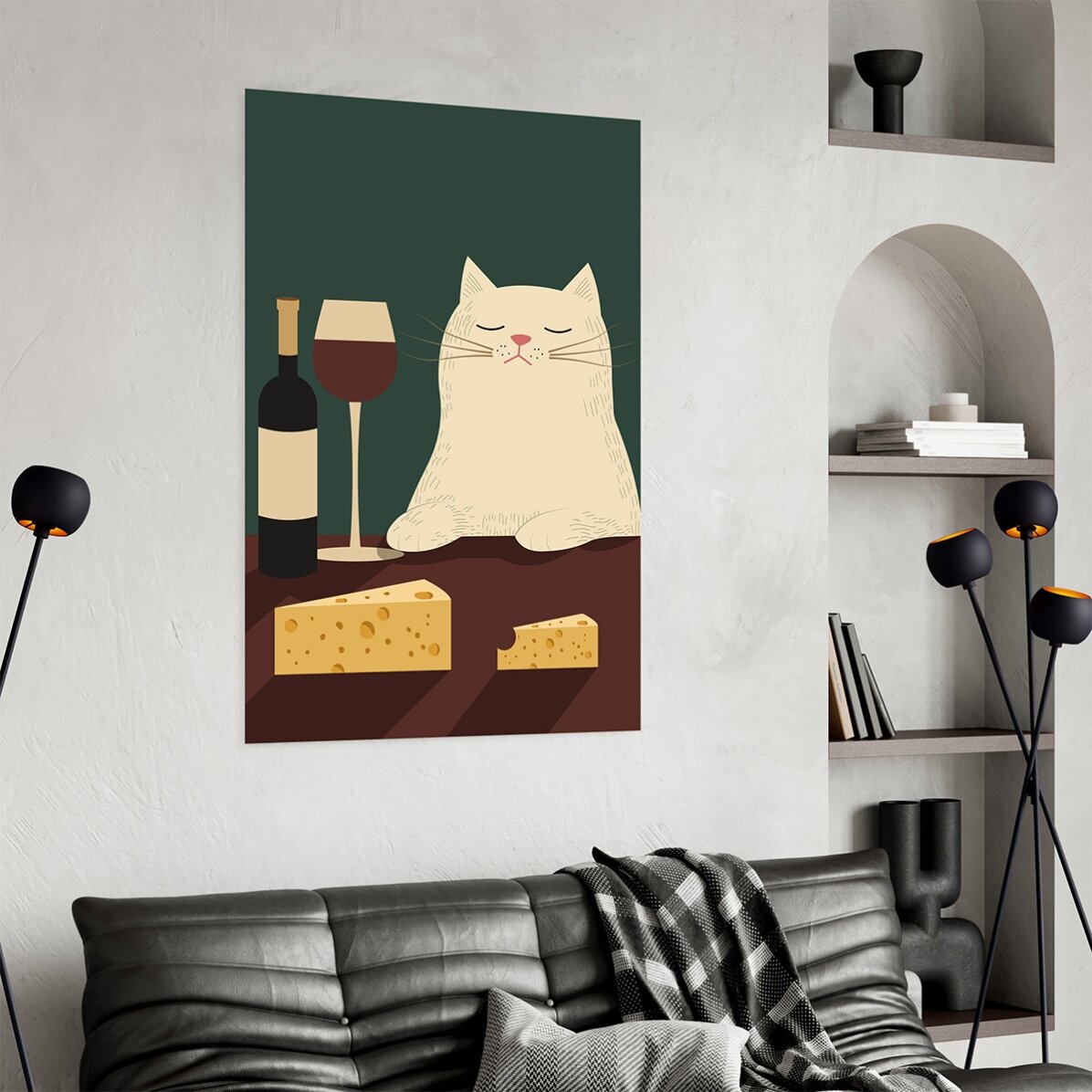 Poster: Kat, wijn en kaas