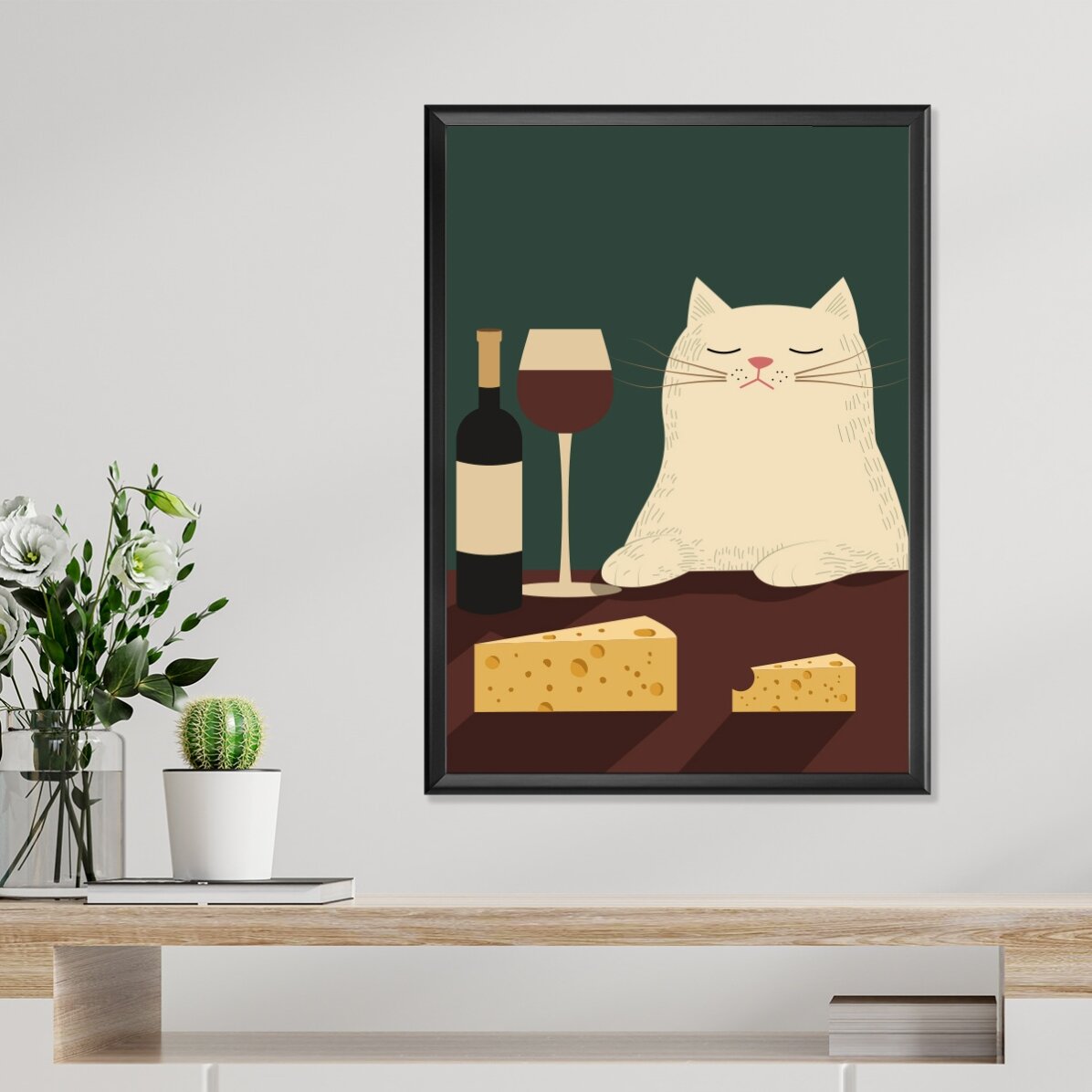 Poster: Kat, wijn en kaas