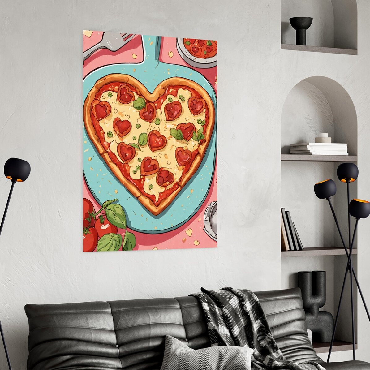 Poster met hartvormige pizza