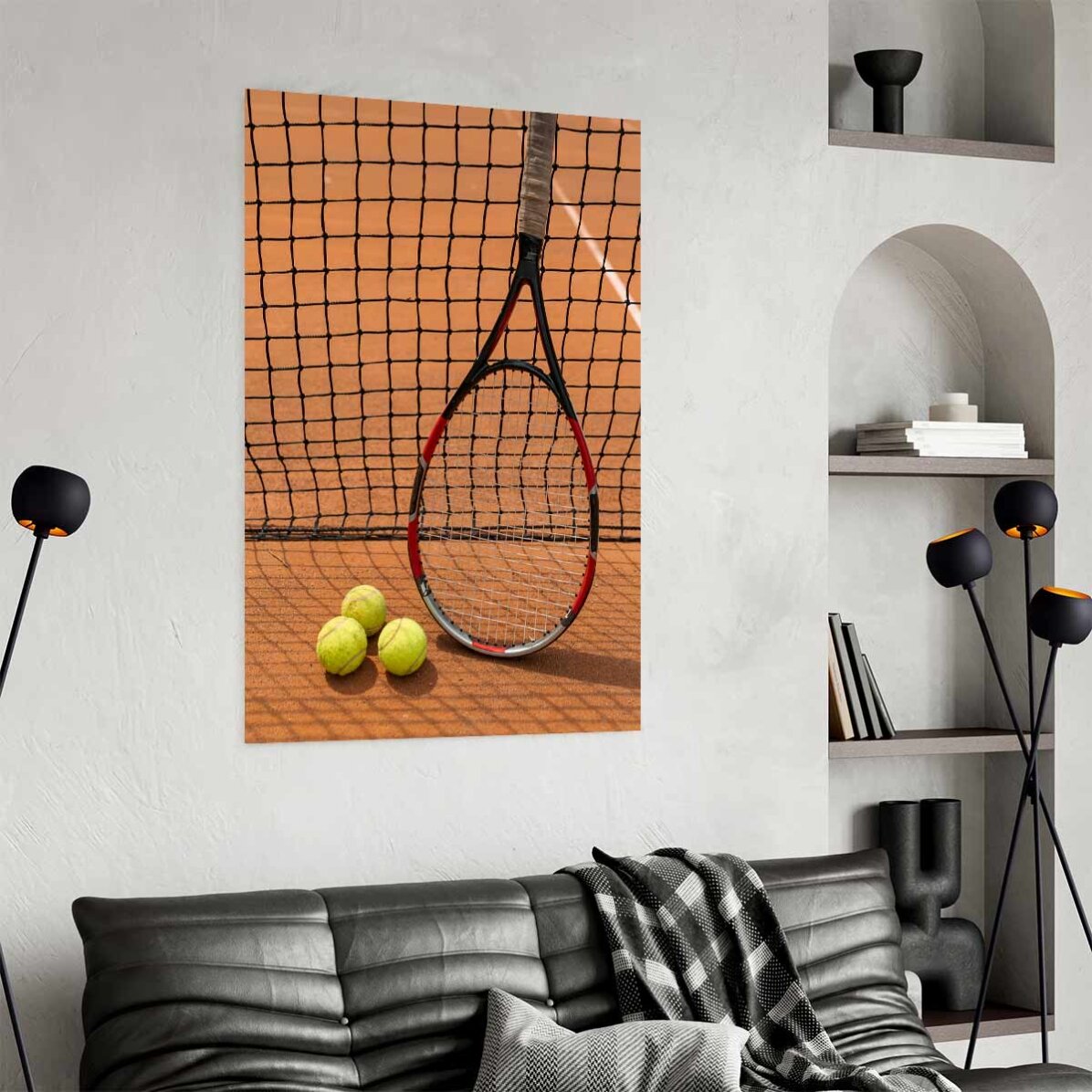 Poster met een racket en tennisballen