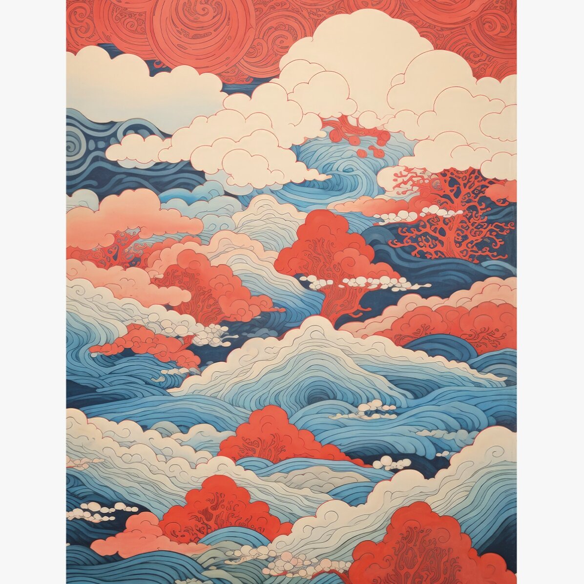 Japanese-style waves and clouds poster