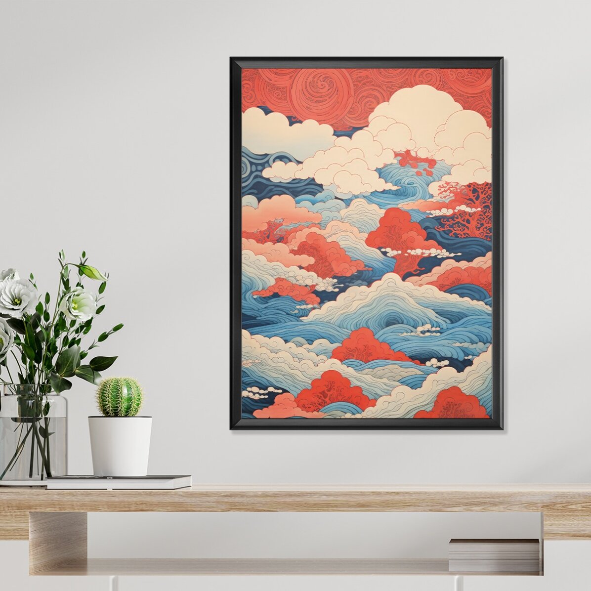 Japanese-style waves and clouds poster