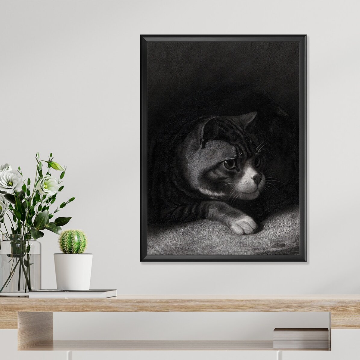 Poster van William Gil, De waakzame kat die door de schaduwen tuurt, 1855
