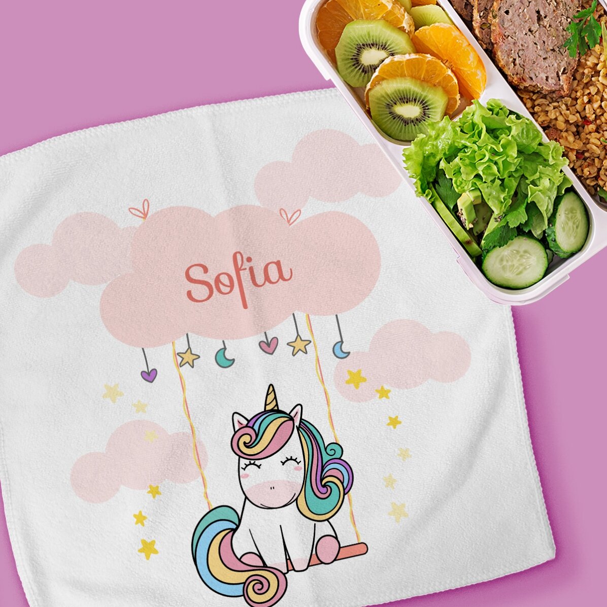 Gepersonaliseerde handdoek met tekst voor kinderen - Cute Unicorn