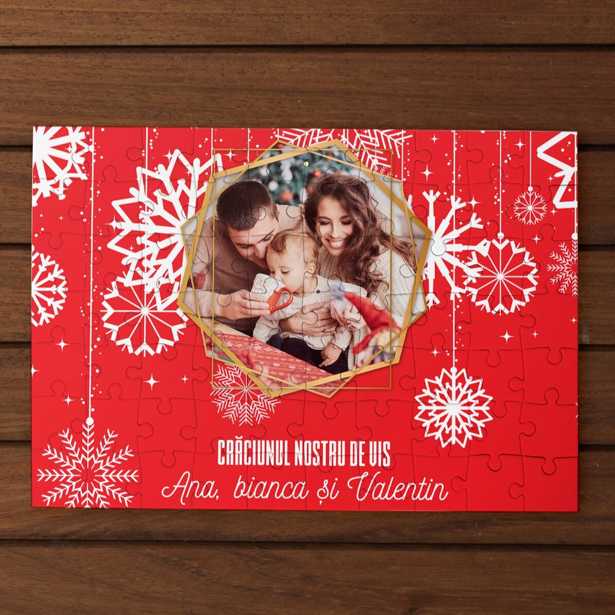 Gepersonaliseerde puzzel met een foto en tekst, 28 x 19 cm - Onze kerst