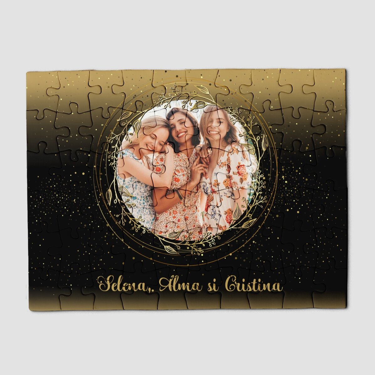 Gepersonaliseerde puzzel met een foto en tekst, 20 x 15 cm – Gouden lijst