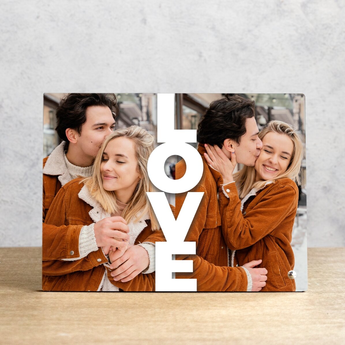 Personalised desk photo frame with 2 photos - LOVE