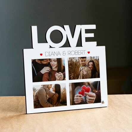Personalised desk photo frame with 4 photos and text - LOVE model