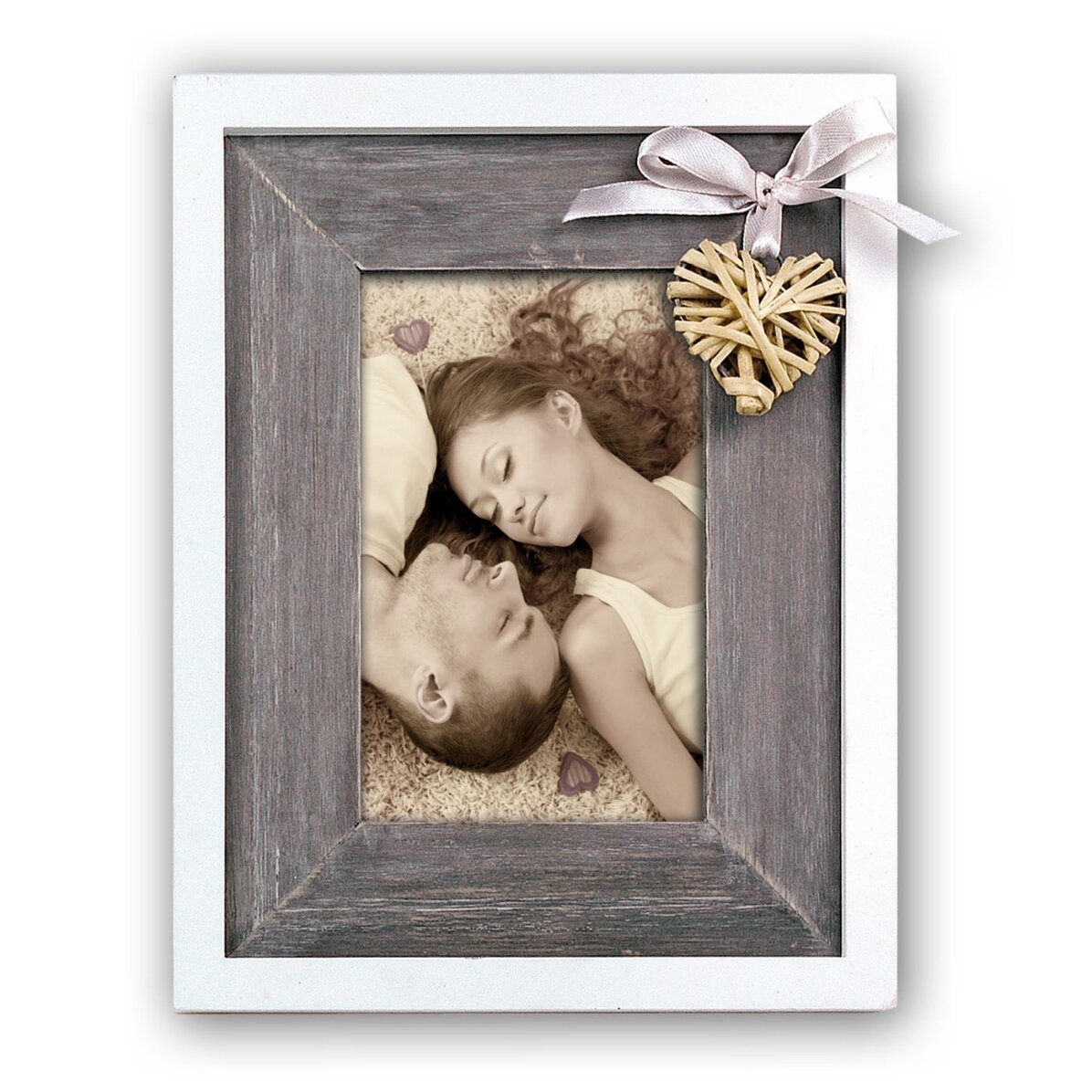 Fotolijst met strik en hartje, van hout, 18,5 x 23,5 cm