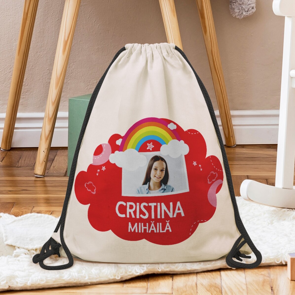Personalised backpack with name and photo - Rainbow model