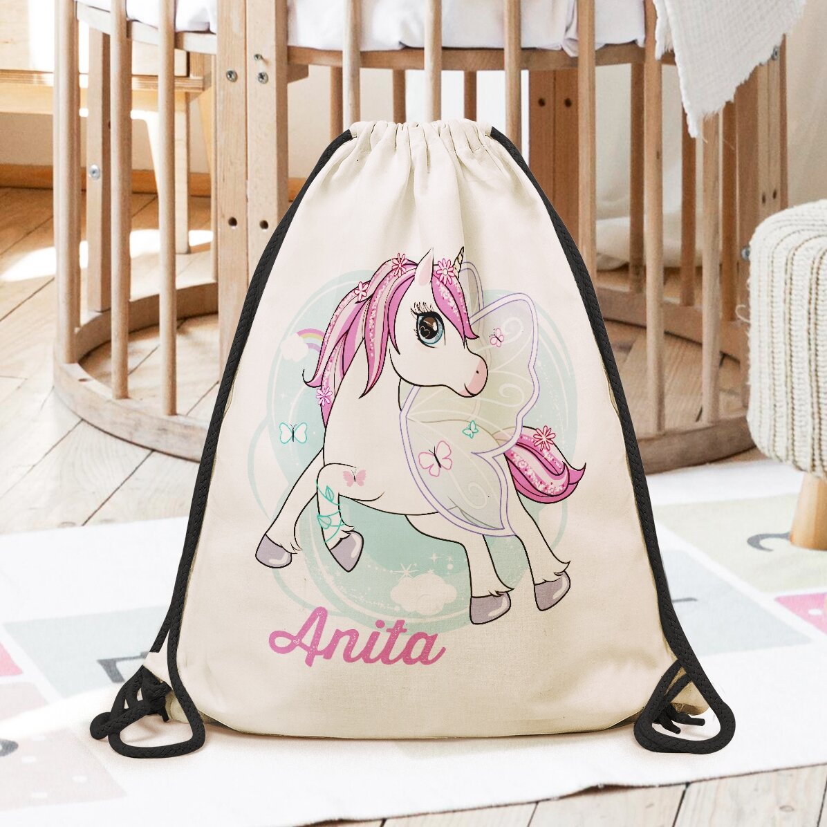 Personalised backpack with name - Unicorn and butterflies