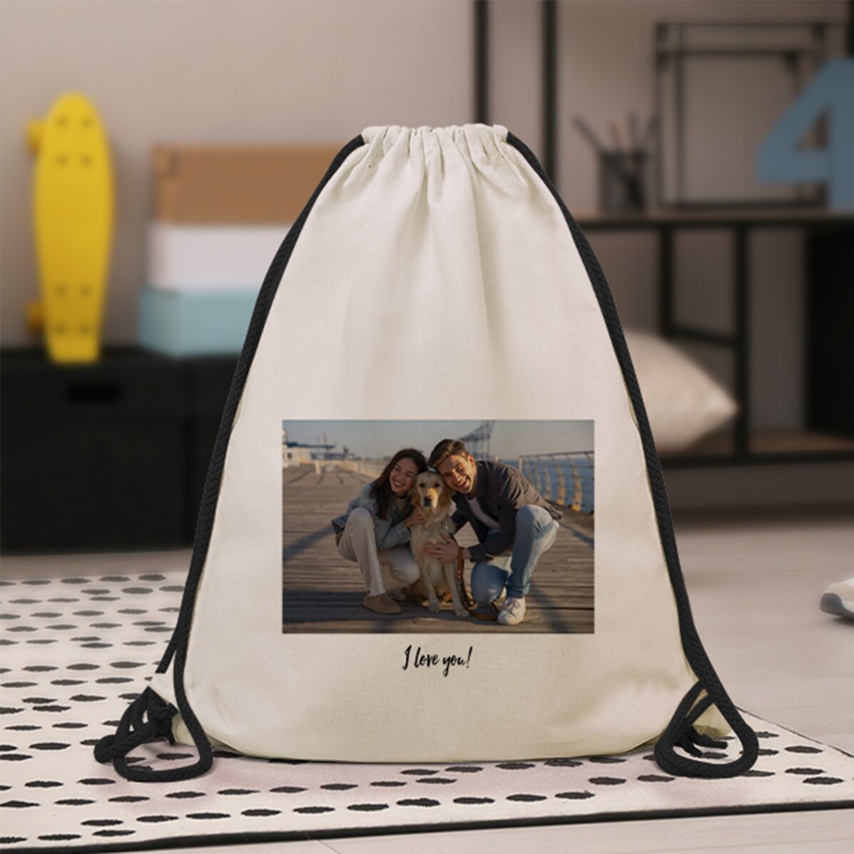 Personalised rucksack with a landscape photo and text