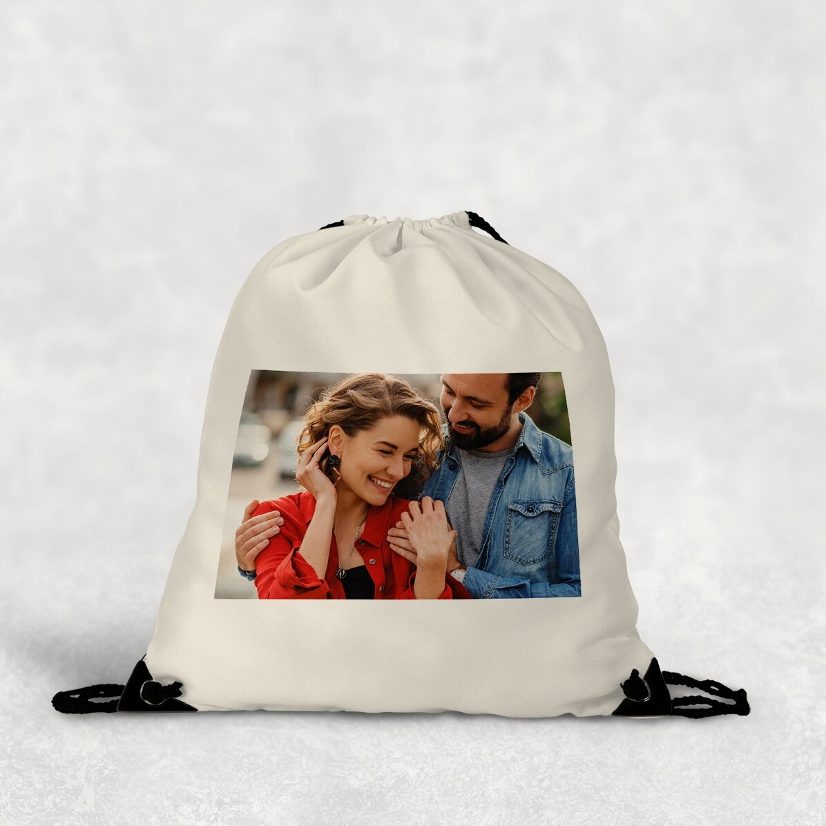 Personalised rucksack with a landscape photo and text