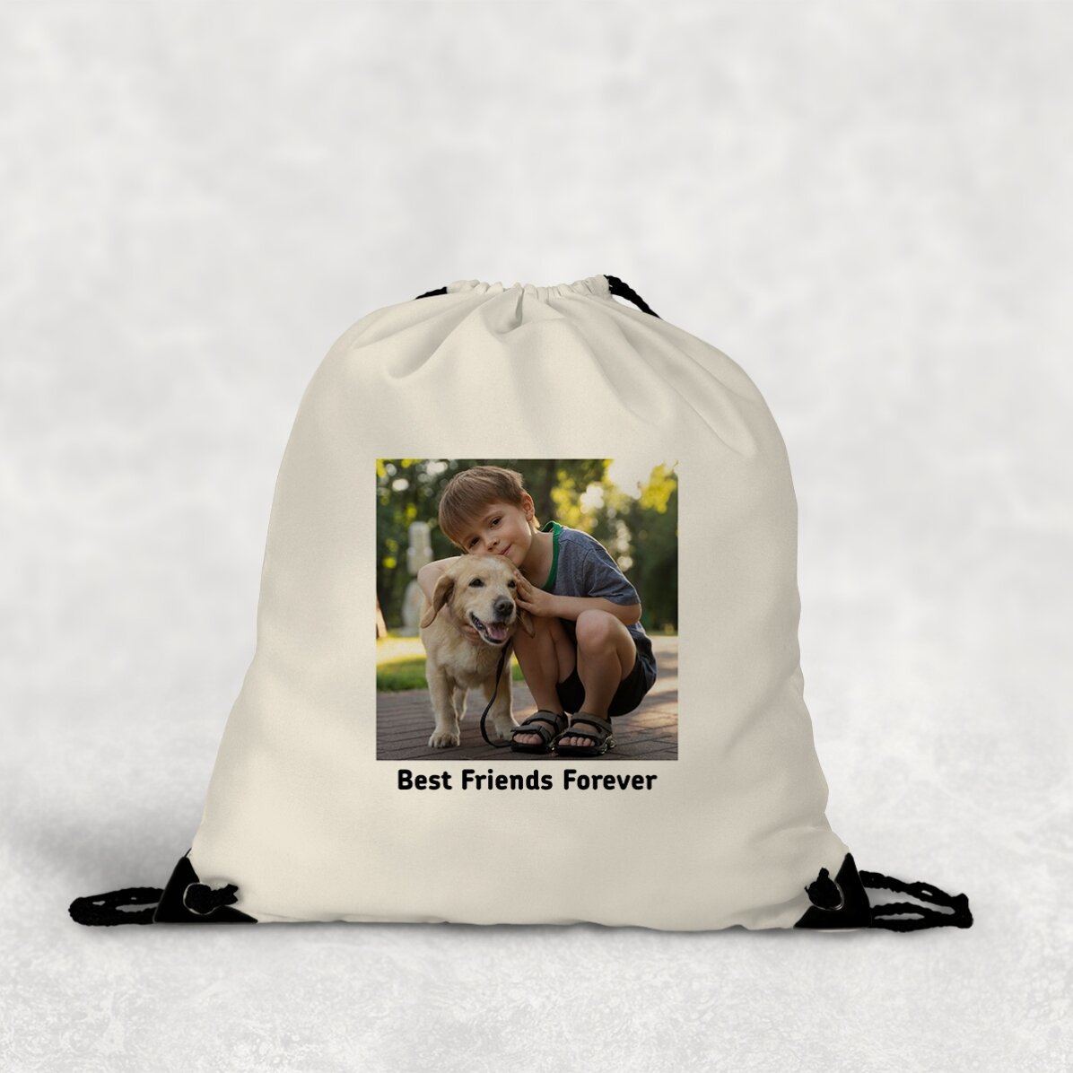 Personalised rucksack with a square photo and text