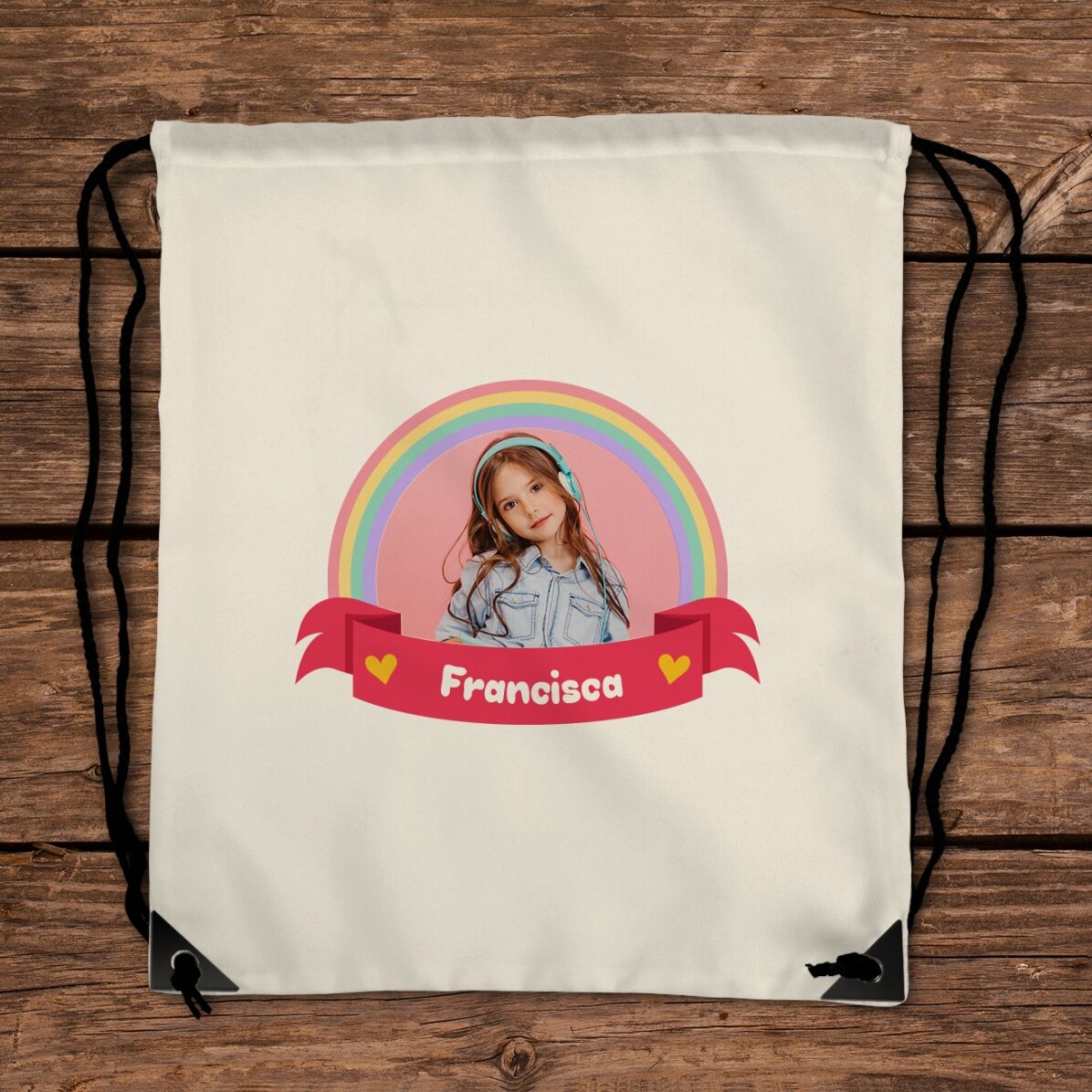 Gepersonaliseerde rugzak met een foto en naam - Rainbow