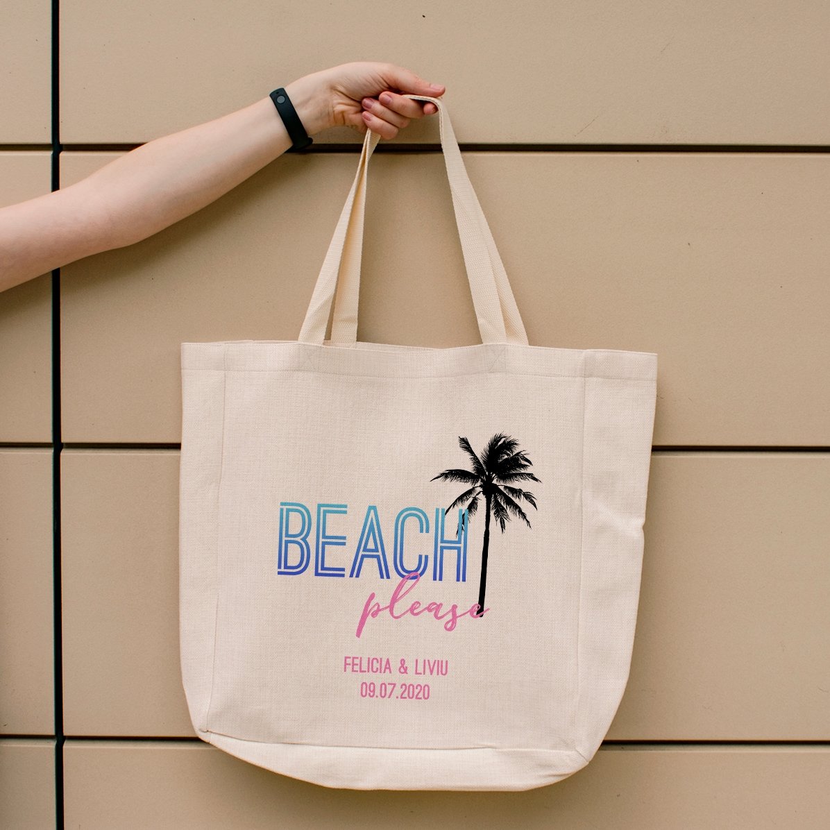 Strandtas met gepersonaliseerde tekst - Beach please