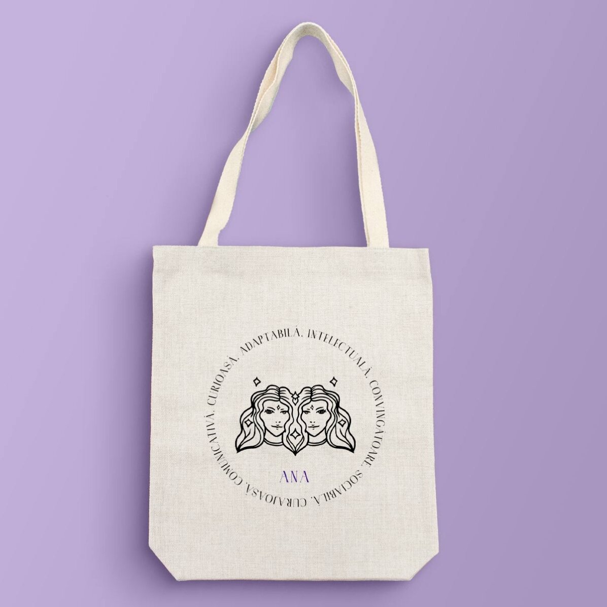 Gepersonaliseerde tas met tekst - Sterrenbeeld Tweelingen