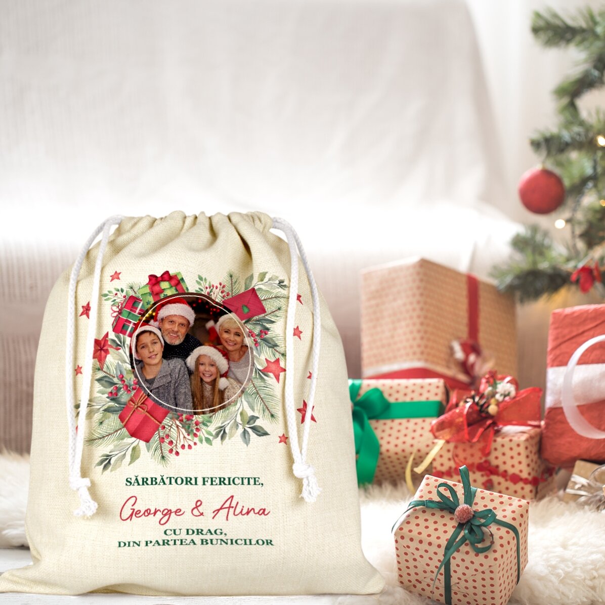 Medium gift bag personalised with a photo and text