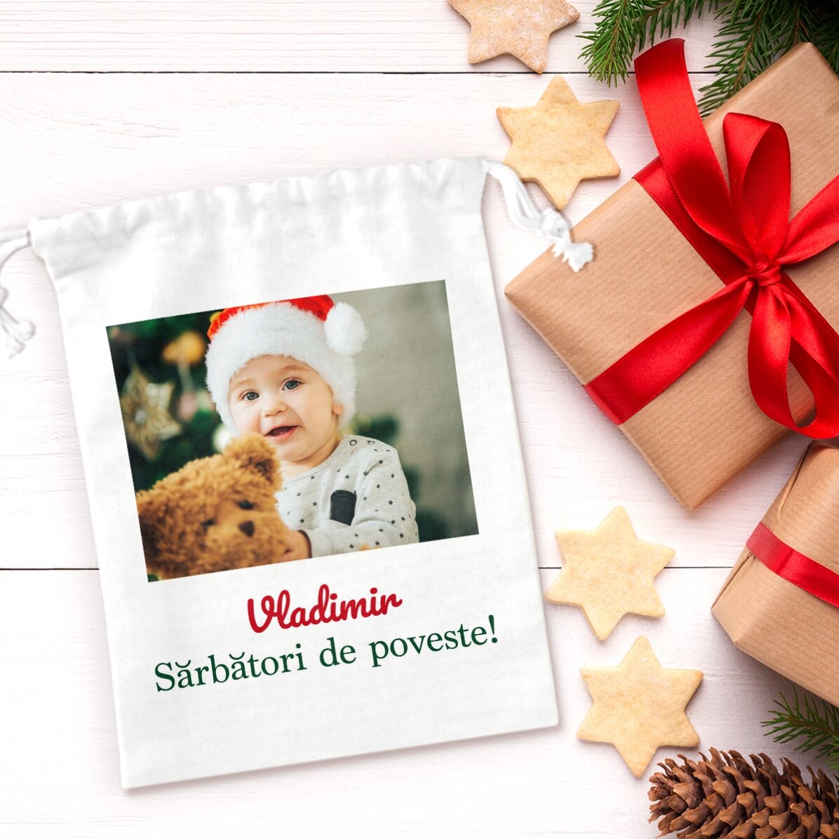 Small gift bag personalised with a photo and text