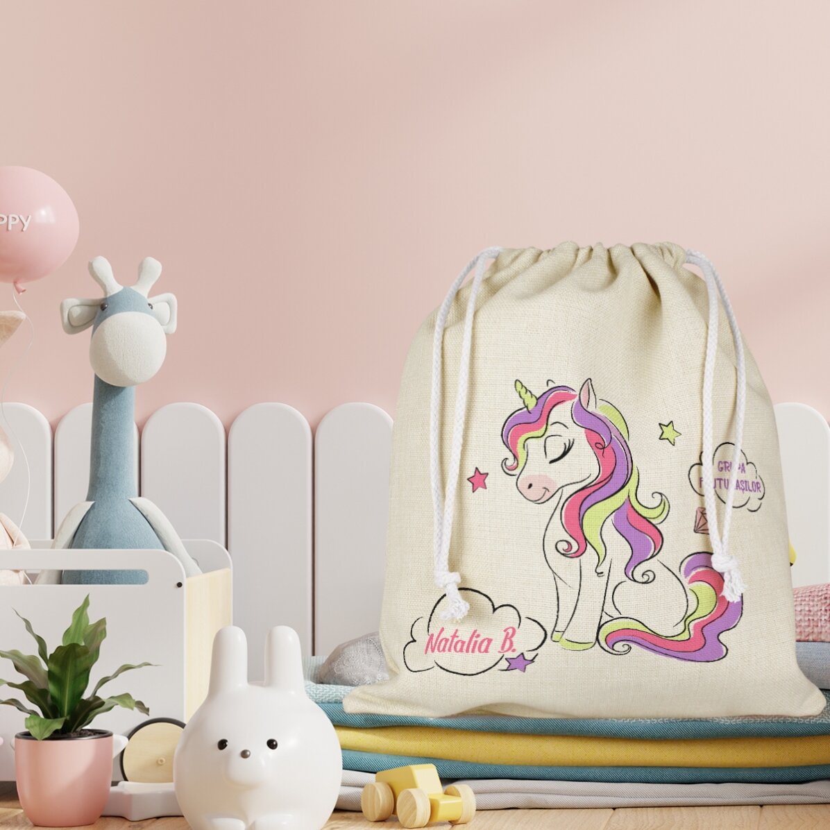 Personalised nursery bag with text - Unicorn
