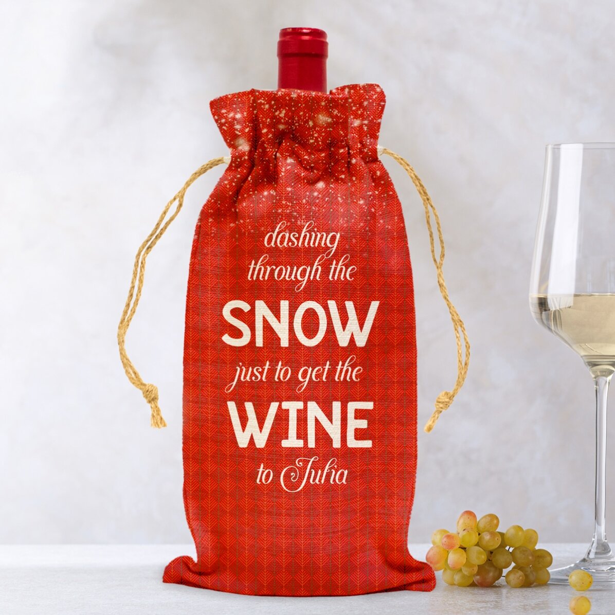 Gepersonaliseerd zakje voor een fles wijn - Dashing through the snow