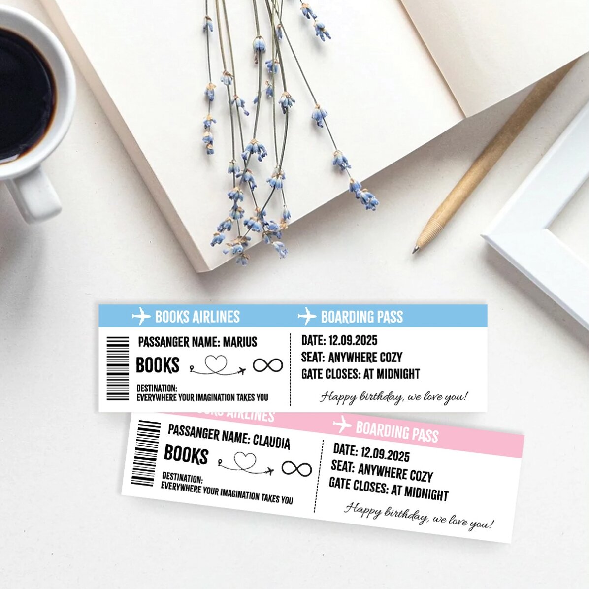 Gepersonaliseerde bladwijzer met tekst - Boardingpass