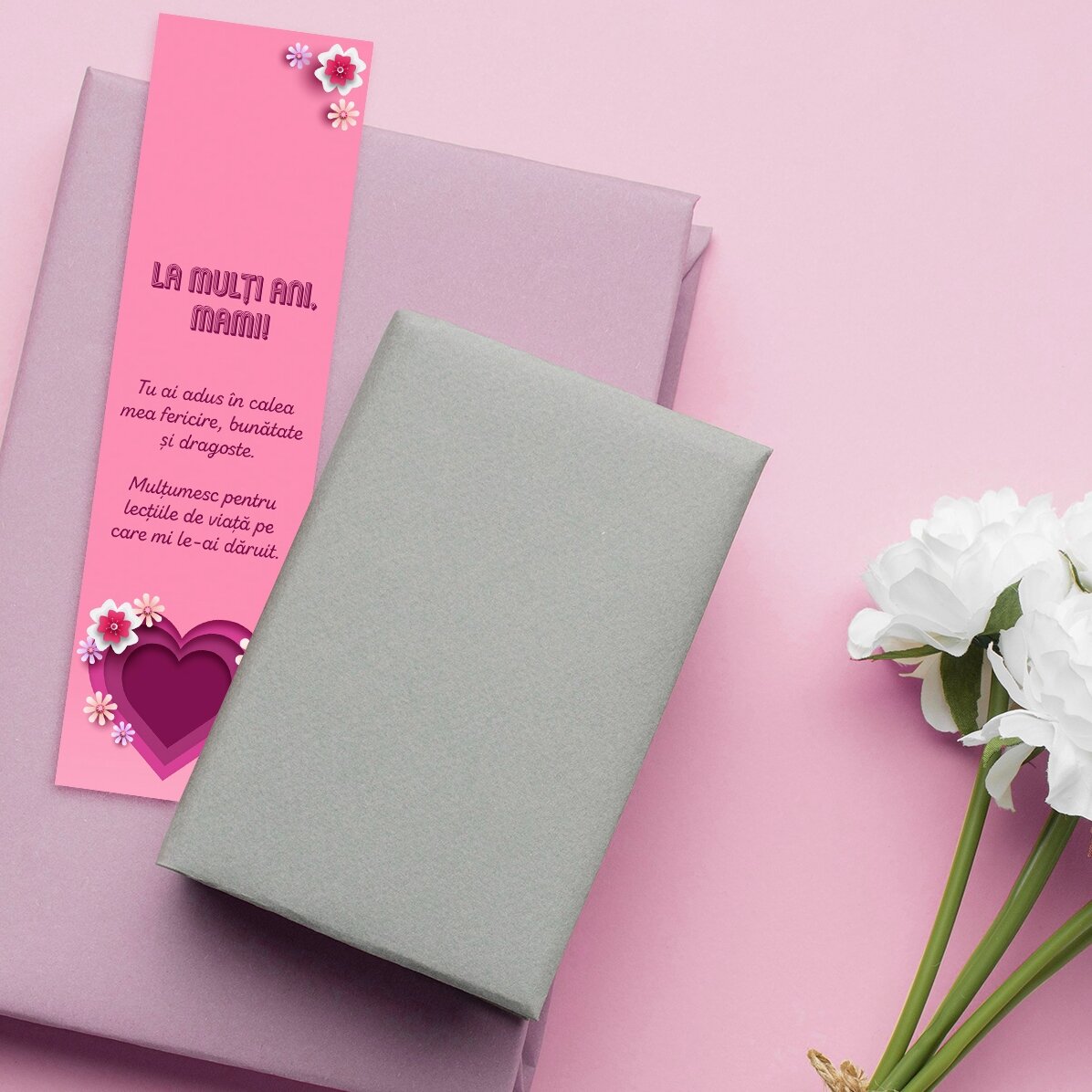 Gepersonaliseerde boekenlegger met boodschap - Roze hartje