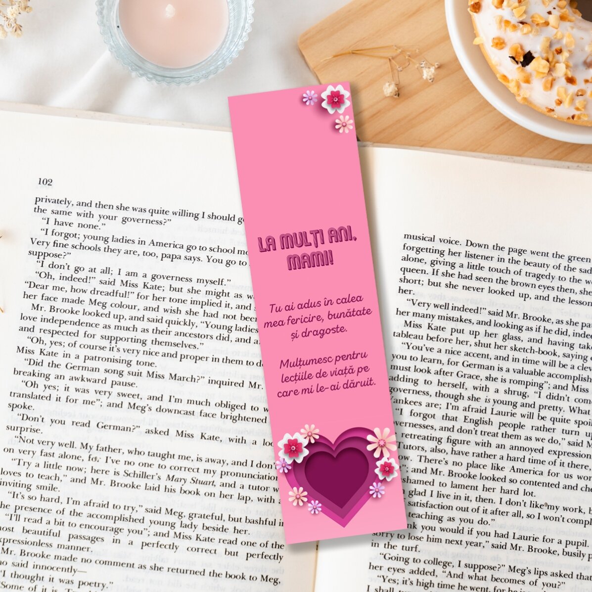 Gepersonaliseerde boekenlegger met boodschap - Roze hartje