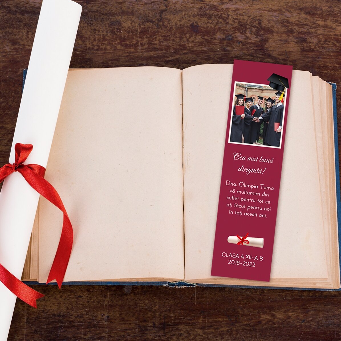 Gepersonaliseerde bladwijzer met een foto en een boodschap - Afstuderen