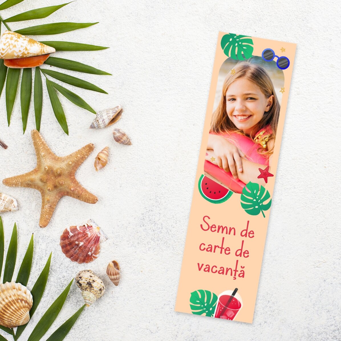 Gepersonaliseerde bladwijzer met foto en tekst - Zomervakantie