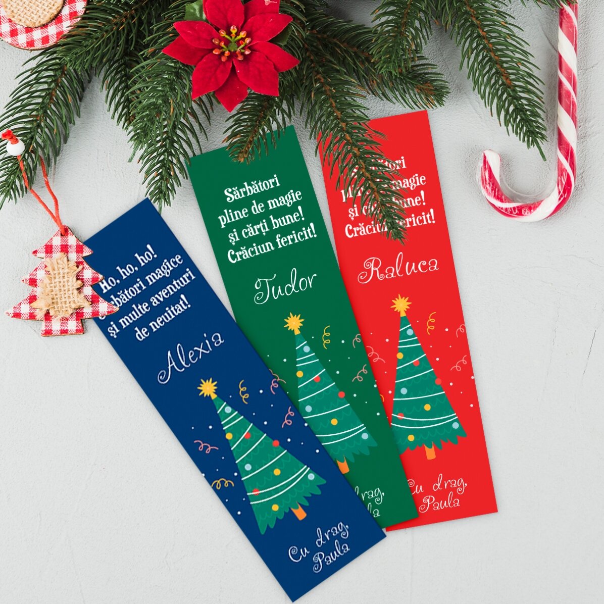 Gepersonaliseerde bladwijzer met tekst - Kerstboom