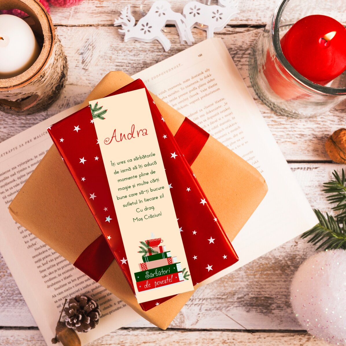 Gepersonaliseerde bladwijzer met tekst - Kerstmis